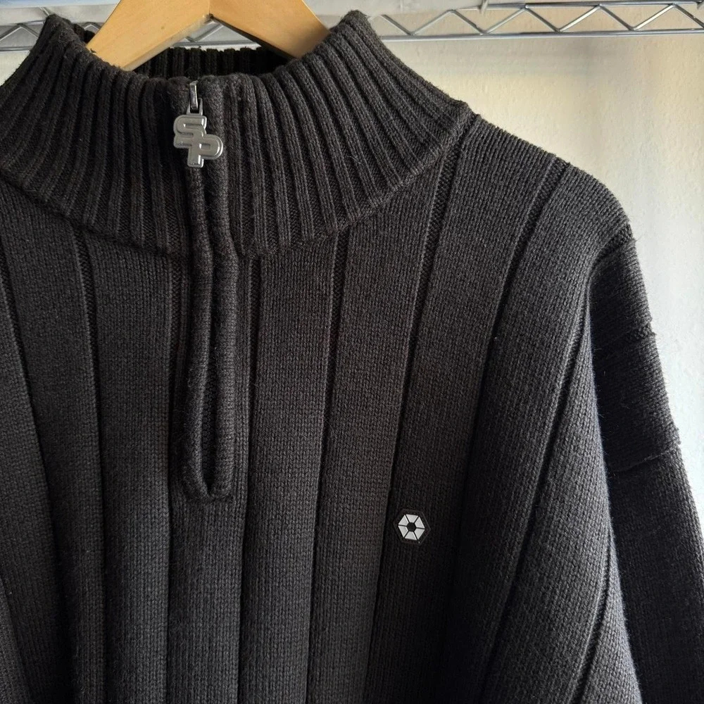 South Pole Mens 3XL Brown Ribbed Knit Quarter Zip Sweater Mock Neck Y2K Street